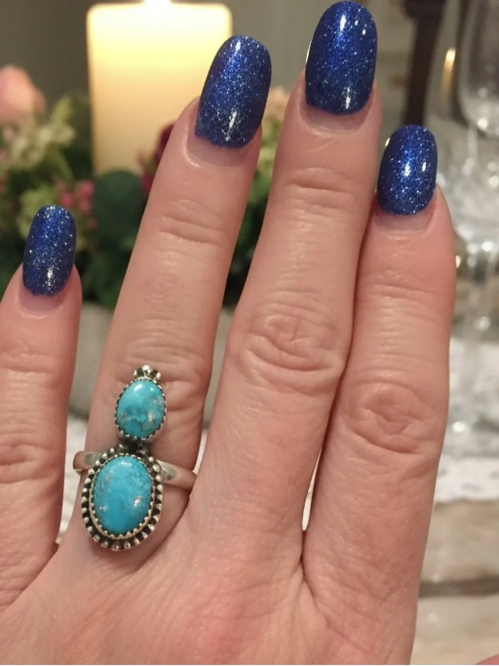 Turquoise Double Oval Sterling silver Ring‎ - Native made